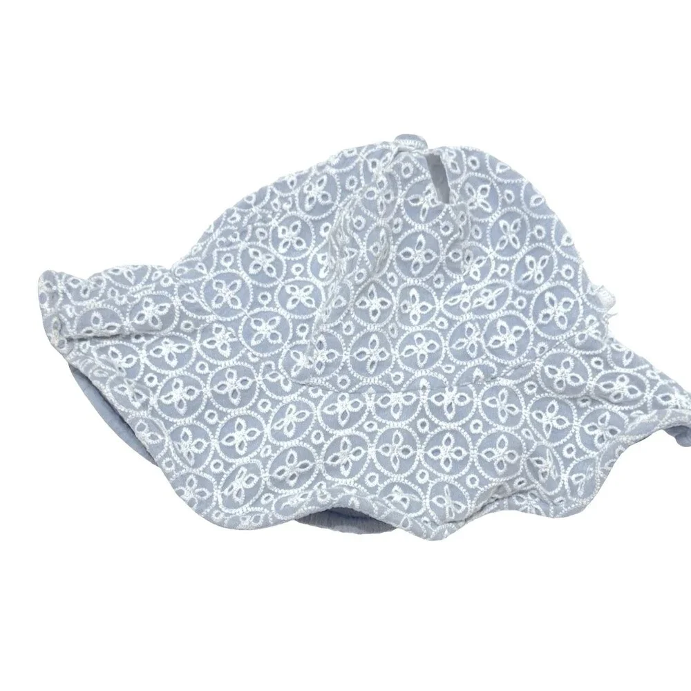 Happyland Baby Sun Hat Blue White Eyelet Flower Adjustable Rim Toddler 18 24 M